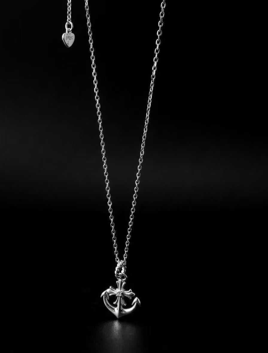 Original Design Anchor Cross Necklace | S925 Sterling Silver & Paved Cubic Zirconia