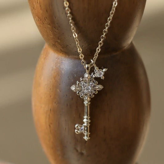 Original Design Fleur-de-lis Key Necklace - S925 Sterling Silver Short Chain