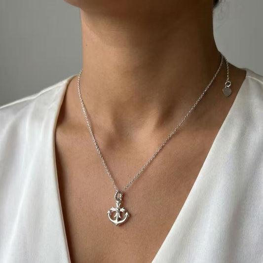 Original Design Anchor Cross Necklace | S925 Sterling Silver & Paved Cubic Zirconia