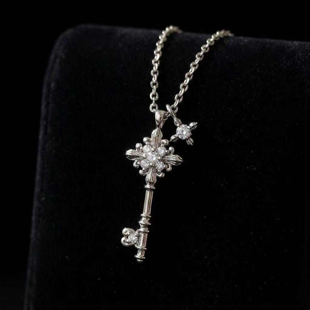 Original Design Fleur-de-lis Key Necklace - S925 Sterling Silver Short Chain
